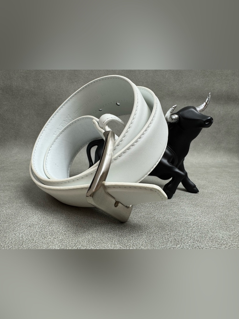 White Leather Belt with Polished Silver Buckle